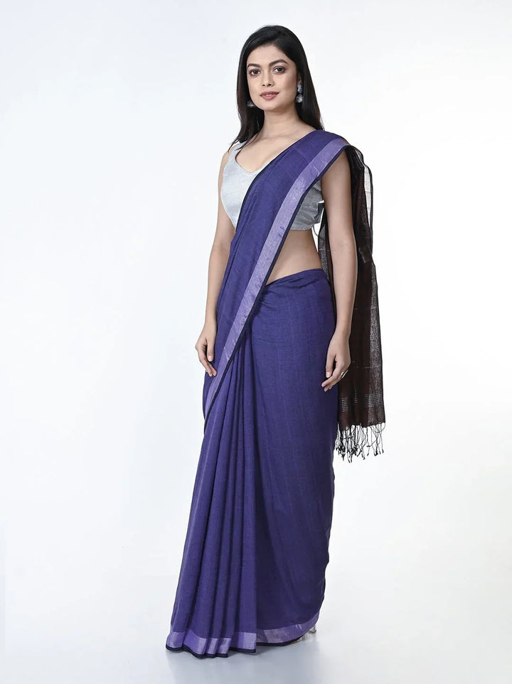 Purple Handloom Jamdani Cotton Saree with Zari Border