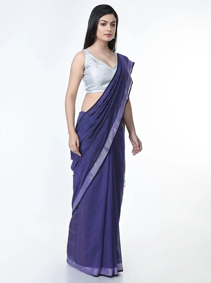 Purple Handloom Jamdani Cotton Saree with Zari Border