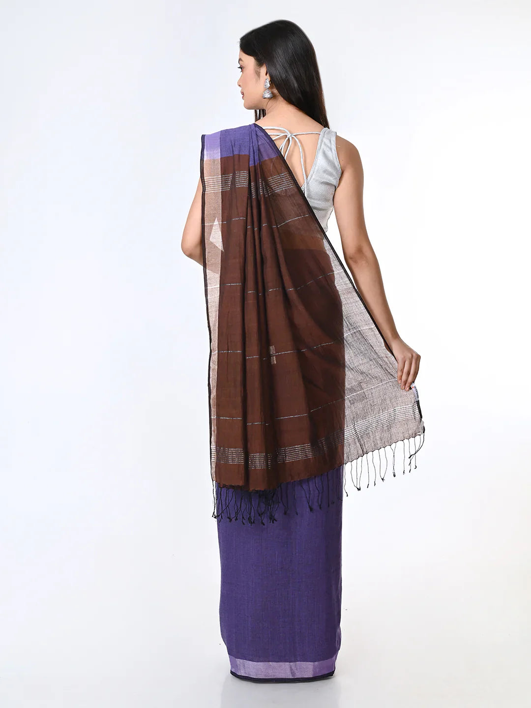 Purple Handloom Jamdani Cotton Saree with Zari Border
