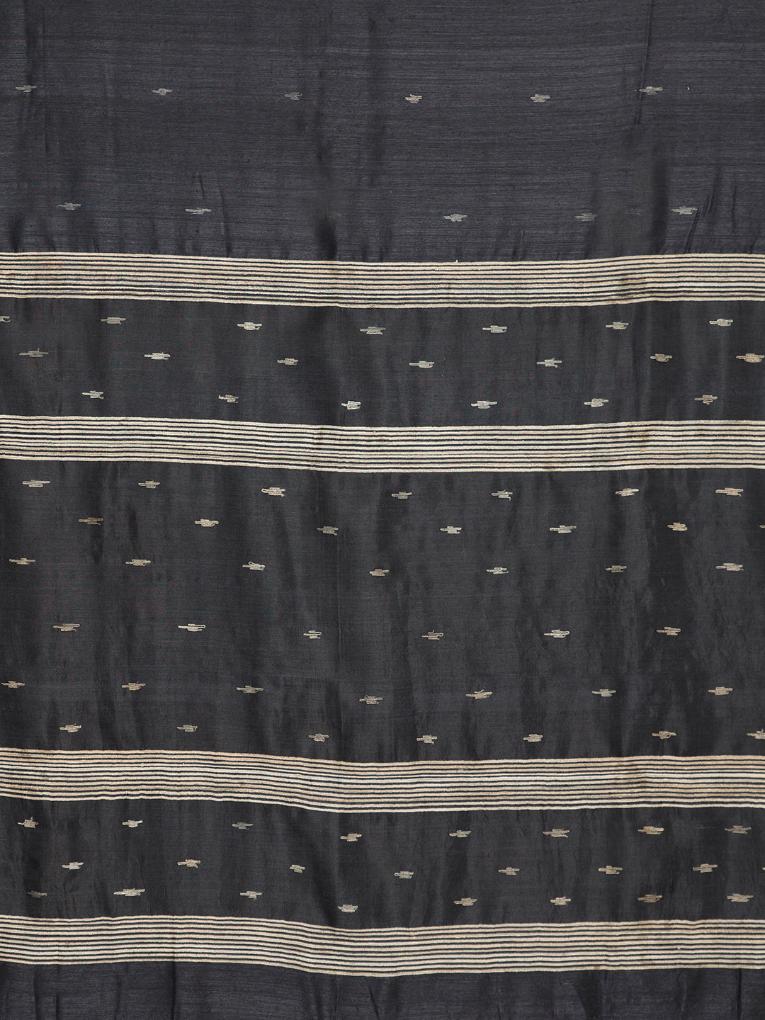 Black Jamdani Silk Saree with Minimal Zari Border