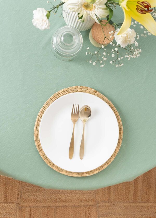 Solid Sage Green 100% cotton plain table cloth for 4 seater or 6 seater dining with lace border|SHOBITAM