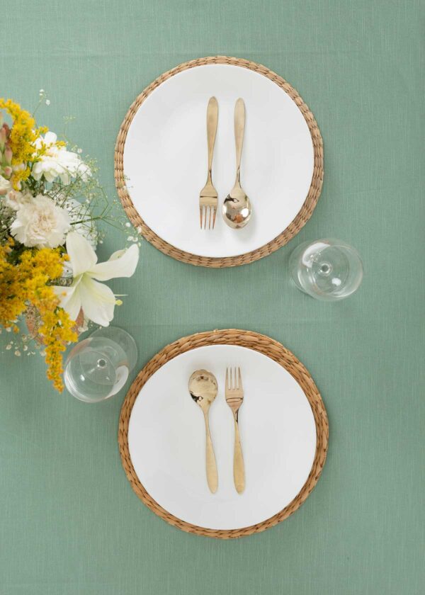 Solid Sage Green 100% cotton plain table cloth for 4 seater or 6 seater dining with lace border|SHOBITAM