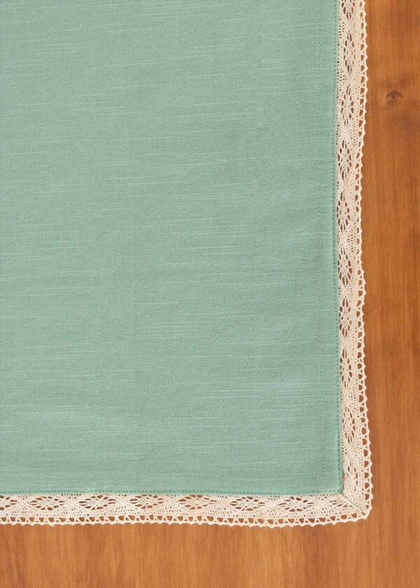 Solid Sage Green 100% cotton plain table cloth for 4 seater or 6 seater dining with lace border|SHOBITAM