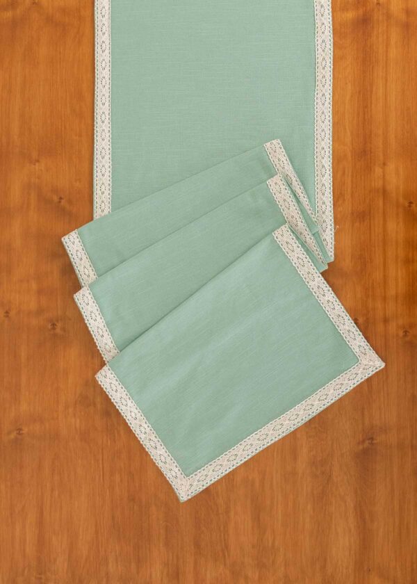 Solid Sage Green 100% cotton plain table runner for 4 seater or 6 seater dining with lace border - Sage green | SHOBITAM