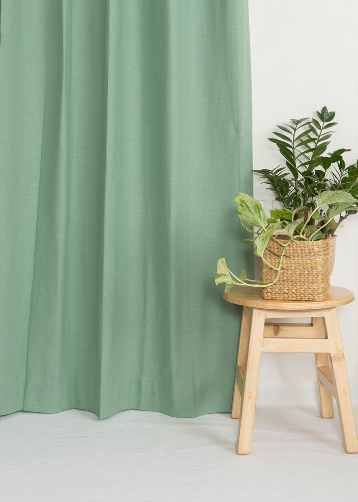 Solid Sage green 100% cotton plain curtain for bedroom - Room darkening - Single Piece | SHOBITAM