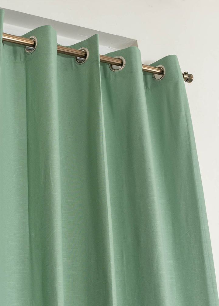 Solid Sage green 100% cotton plain curtain for bedroom - Room darkening - Single Piece | SHOBITAM