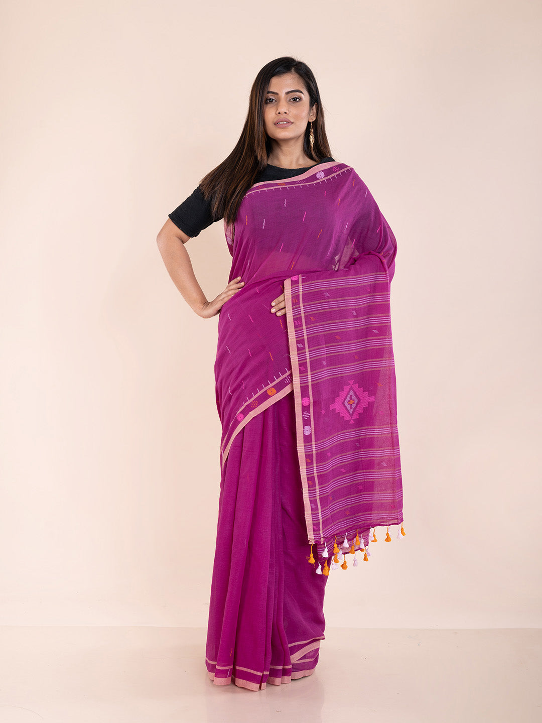 Handloom Jamdani Cotton Saree Without Blouse Piece | SHOBITAM