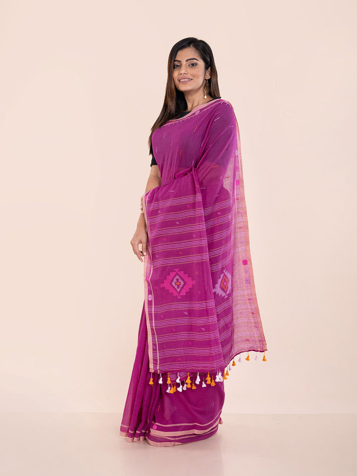 Handloom Jamdani Cotton Saree Without Blouse Piece | SHOBITAM