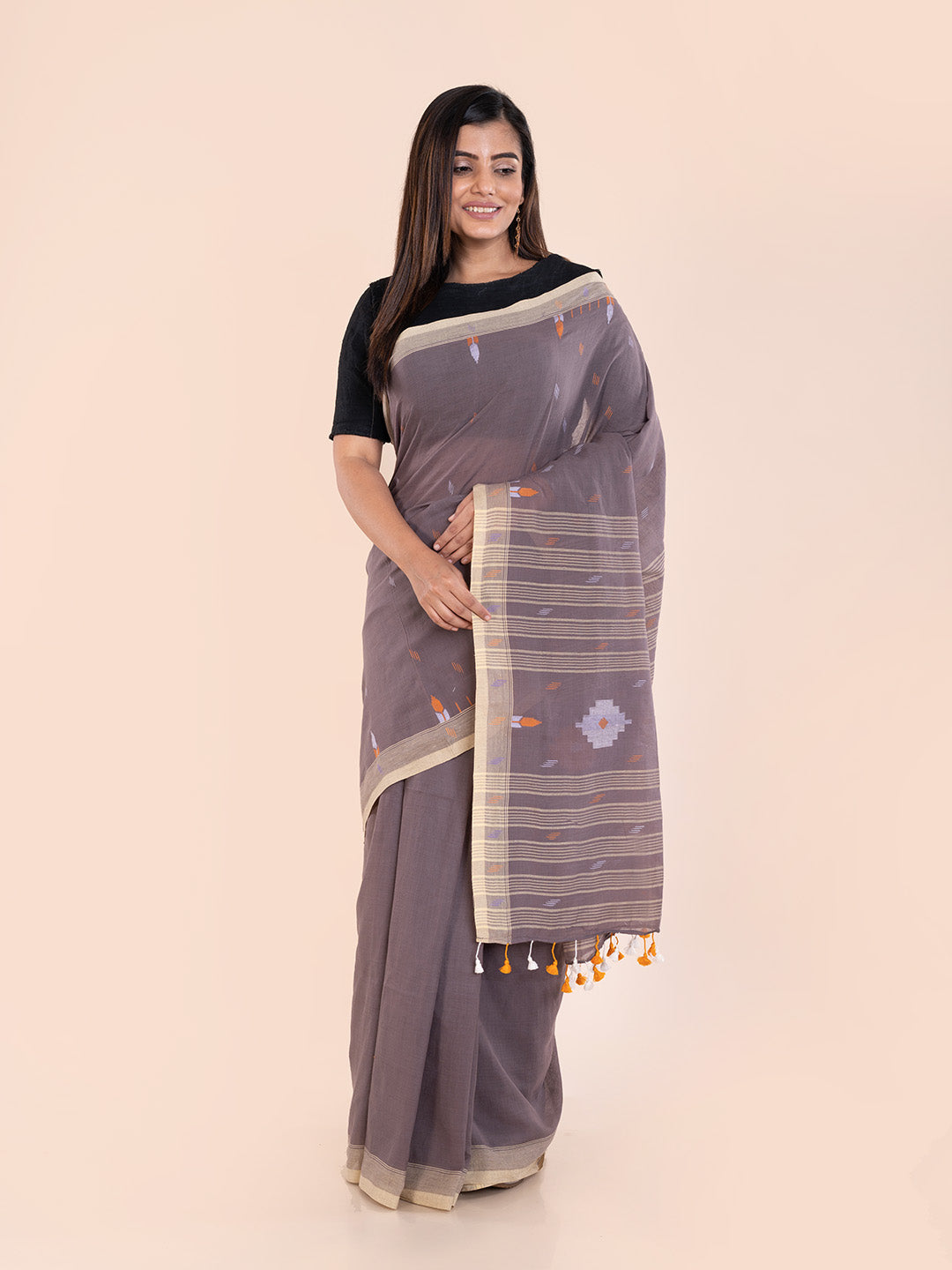 Handloom Jamdani Cotton Saree Without Blouse Piece | SHOBITAM