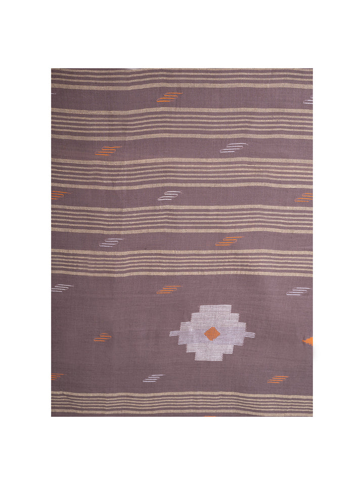 Gray Handloom Jamdani Cotton Saree With Minimal Border and Without Blouse Piece