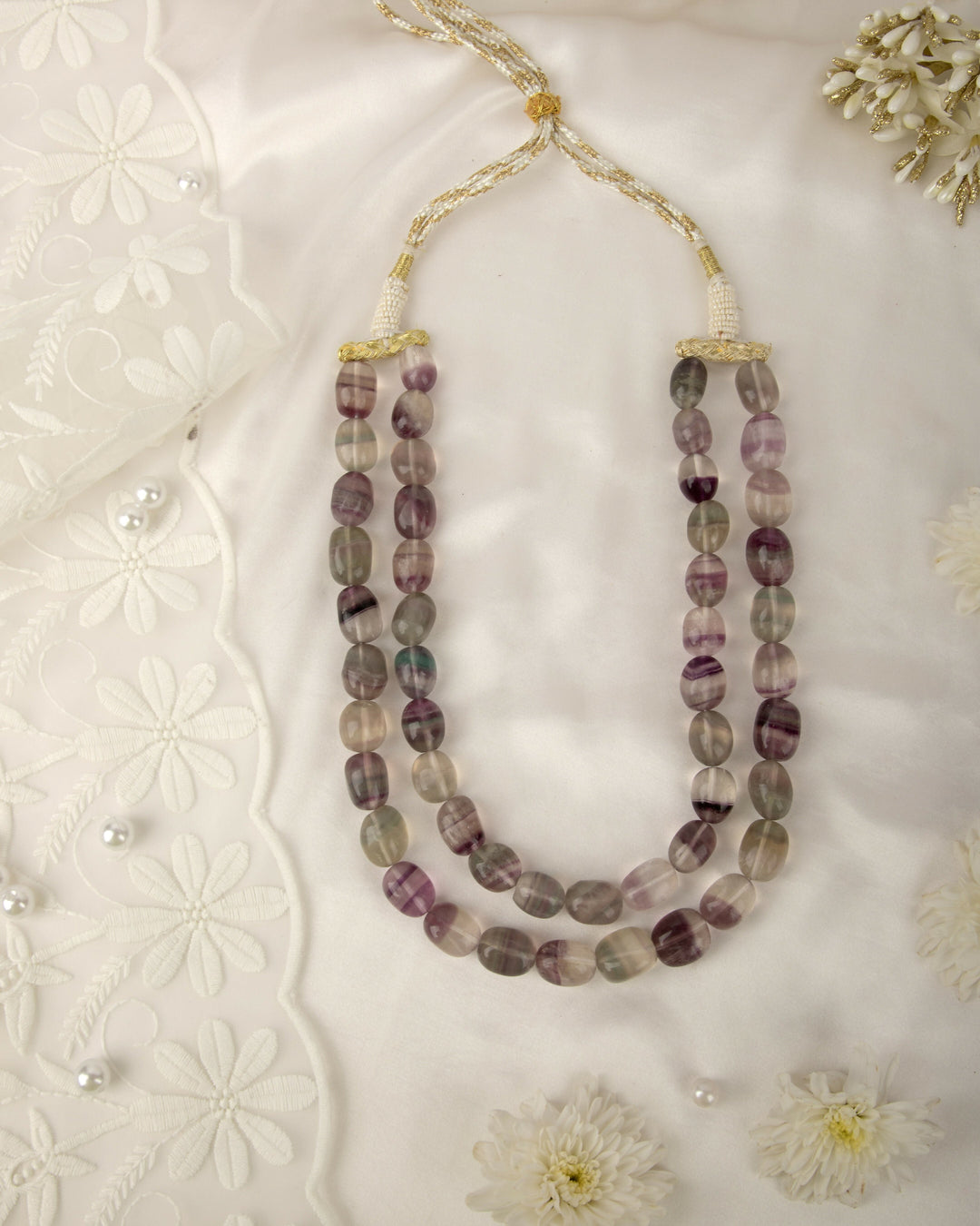 Neelambari, 2 Layer Amethyst Mala with Rare Natural Straitions | SHOBITAM
