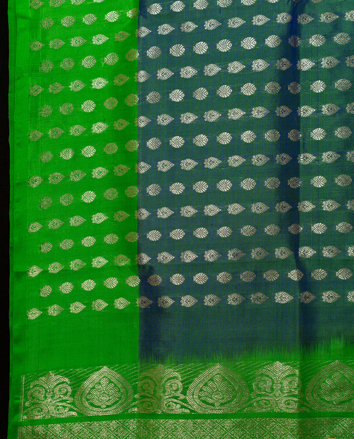 Sea Green With Green Borderless Venkatatgiri Silk Saree Sindhubhairavi | SILK MARK CERTIFIED | SHOBITAM