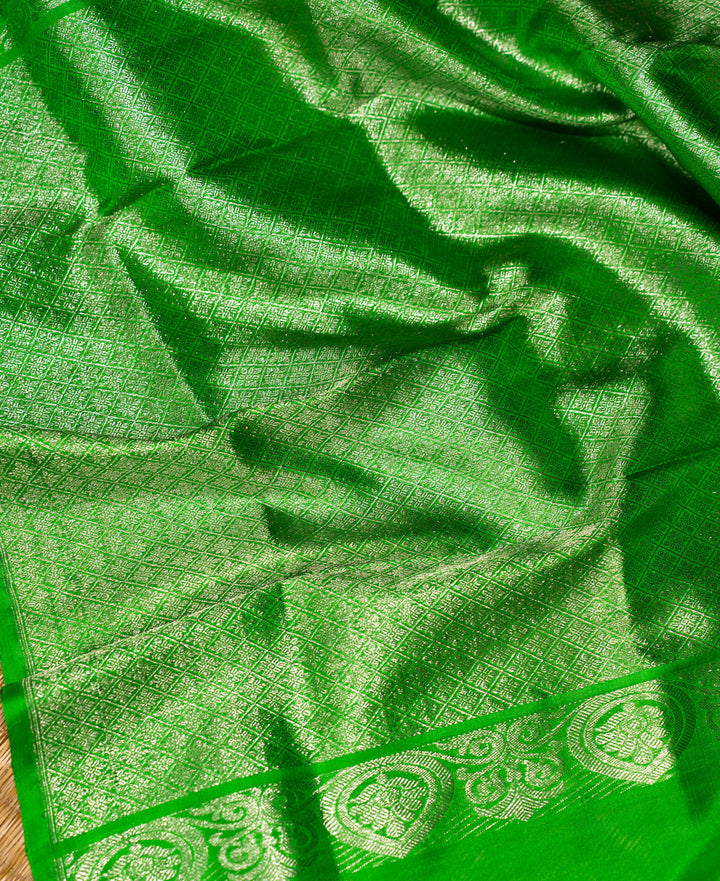 Sea Green With Green Borderless Venkatatgiri Silk Saree Sindhubhairavi | SILK MARK CERTIFIED | SHOBITAM