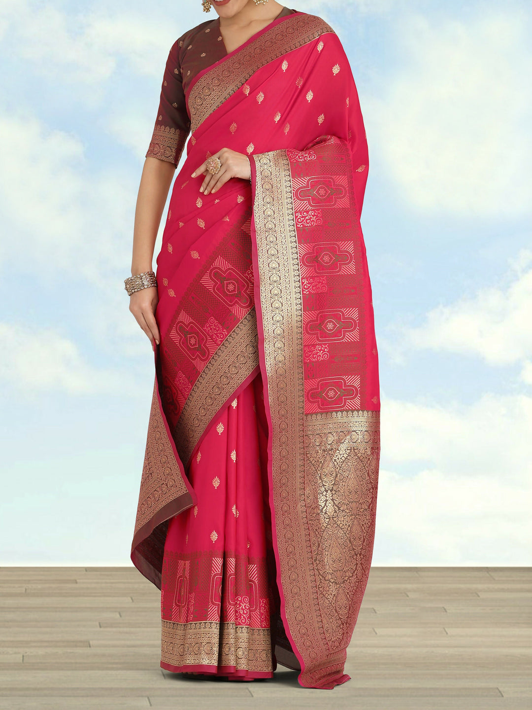 Pink Color Semi Banarasi Silk Saree| SHOBITAM