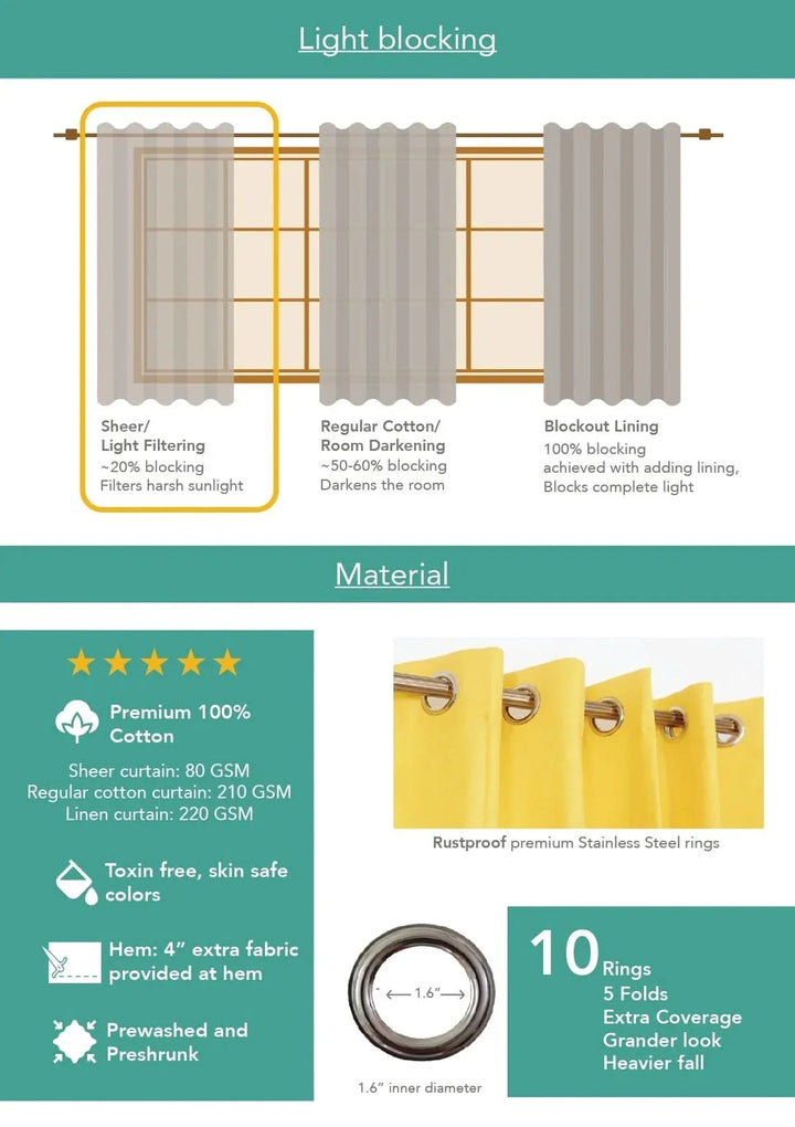 Chitra 100% cotton ethnic curtain for living room - Room darkening - Amber - Customizable for size, lining and headers