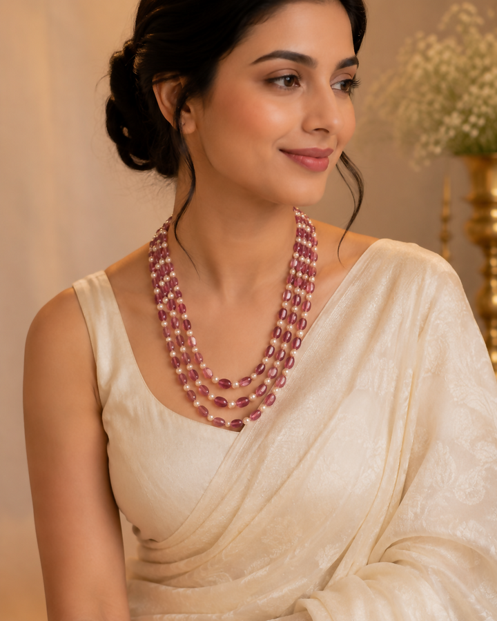 The Duchess Rose- Natural Ruby & Pearl Mala | SHOBITAM