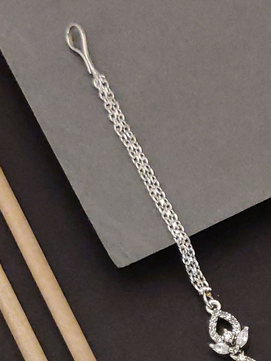 Silver Plated American Diamond Round Maangtikka | SHOBITAM