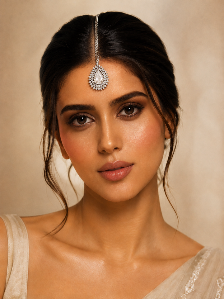 Wedding Silver Drop CZ Maangtikka for Women | SHOBITAM