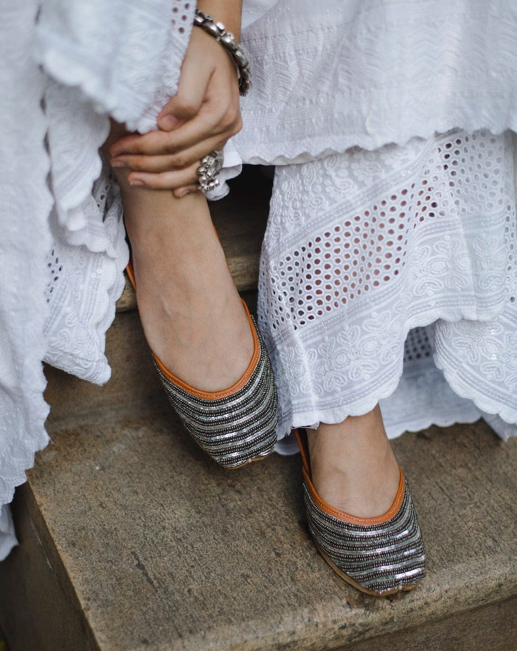 SILVER DUST - Embellished with Silver Beads and Dabka Jutti