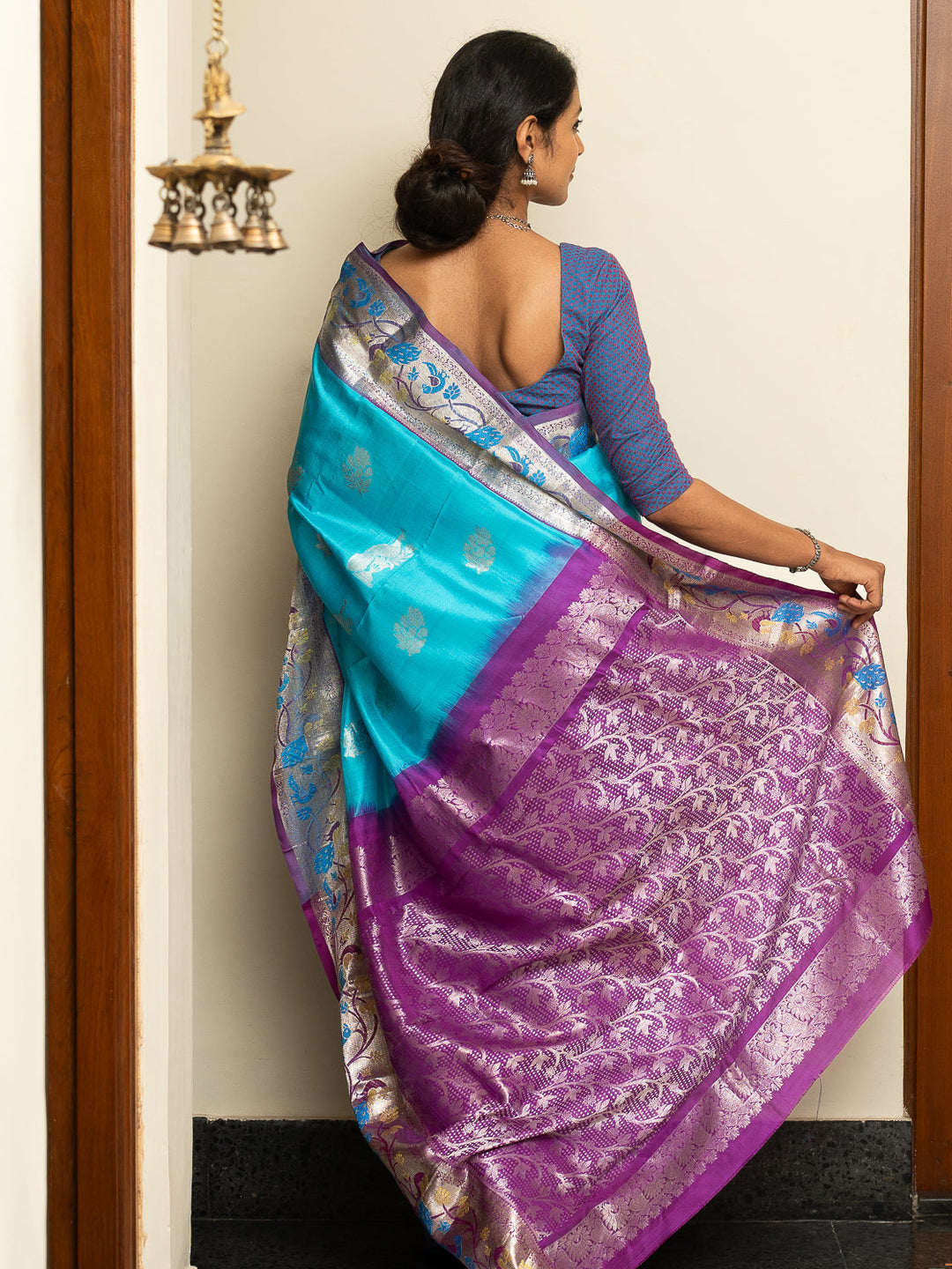 Sky Blue Venkatgiri Silk Saree Ambar | SILK MARK CERTIFIED | SHOBITAM