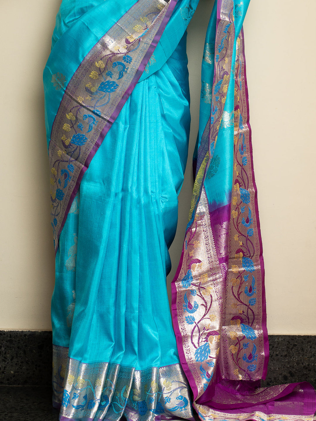 Sky Blue Venkatgiri Silk Saree Ambar | SILK MARK CERTIFIED | SHOBITAM