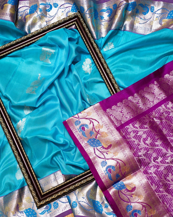 Sky Blue Venkatgiri Silk Saree Ambar | SILK MARK CERTIFIED | SHOBITAM