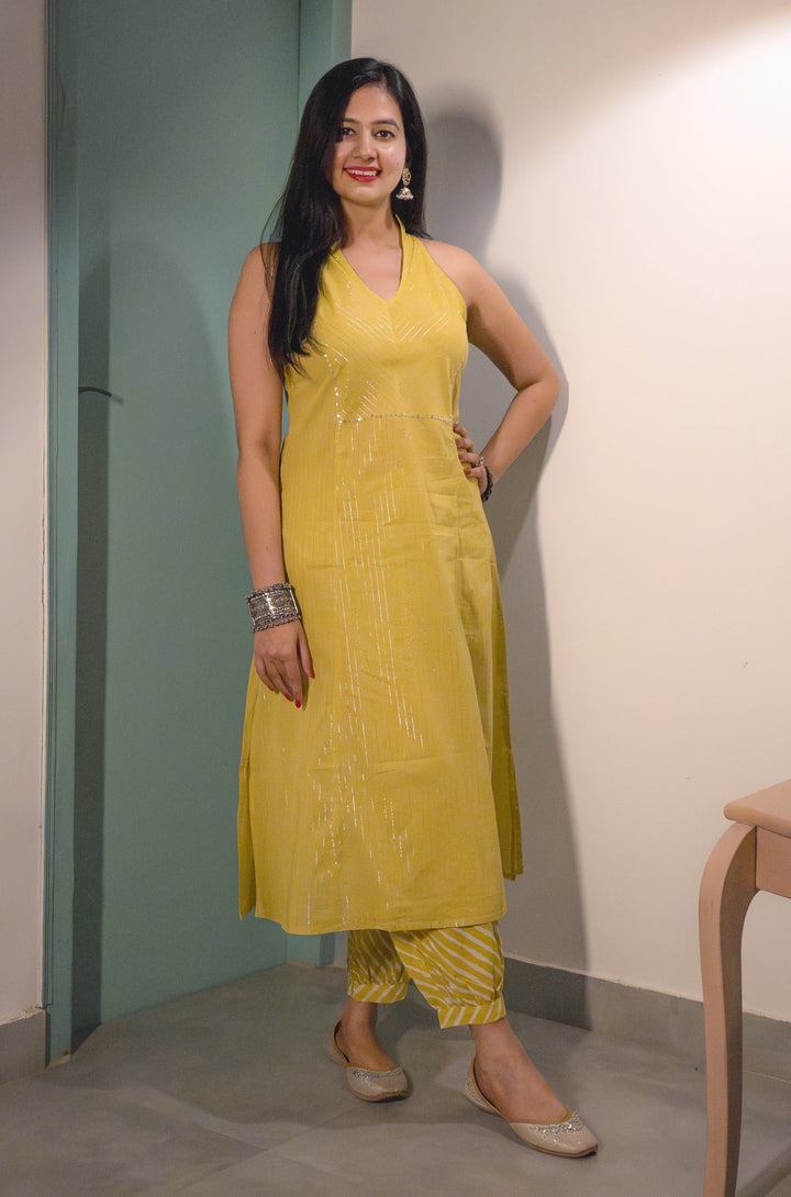 TULIP Yellow Cotton Kurta with Afghani Salwar
