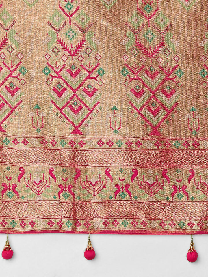 Light Green Color Semi Banarasi Tissue Silk Paithani Woven Saree | SHOBITAM