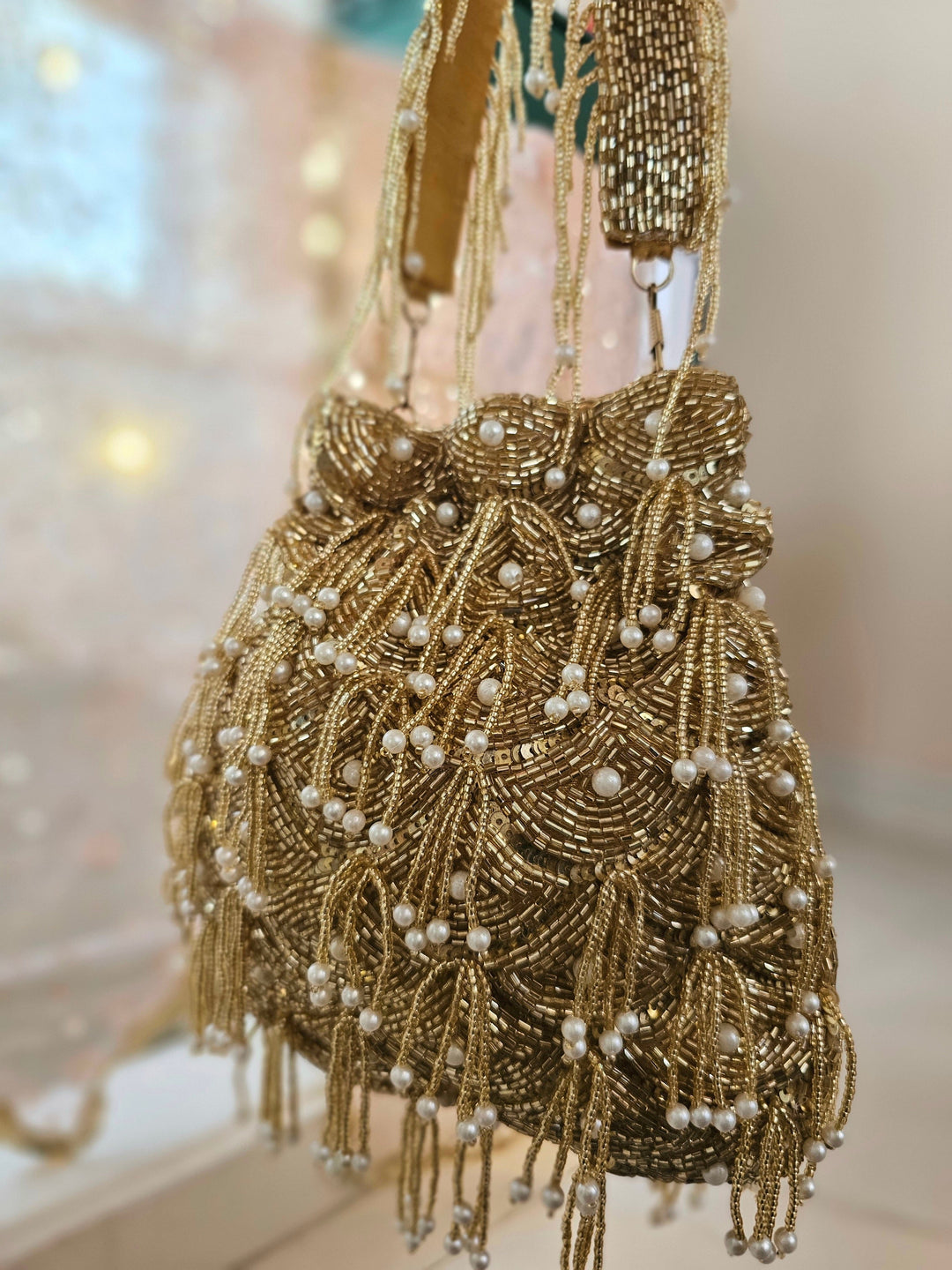 Sparkle Potli Gold Beads and Embroidery Bag