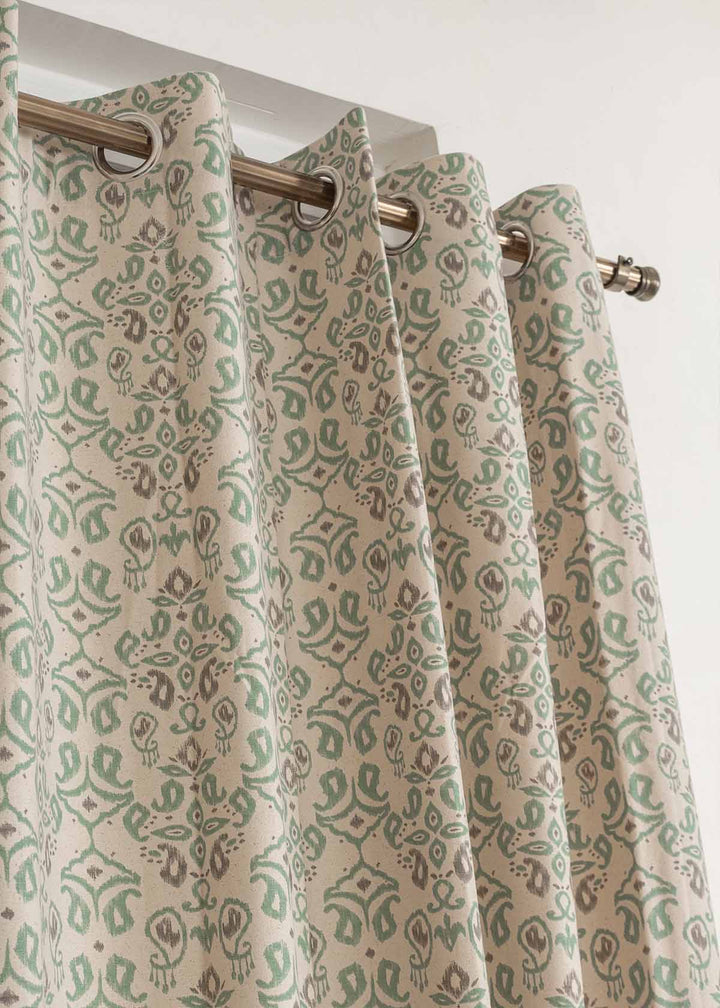 Spice Route 100% cotton geometric curtain for bed room - Room darkening - Multicolor - Single Piece | SHOBITAM