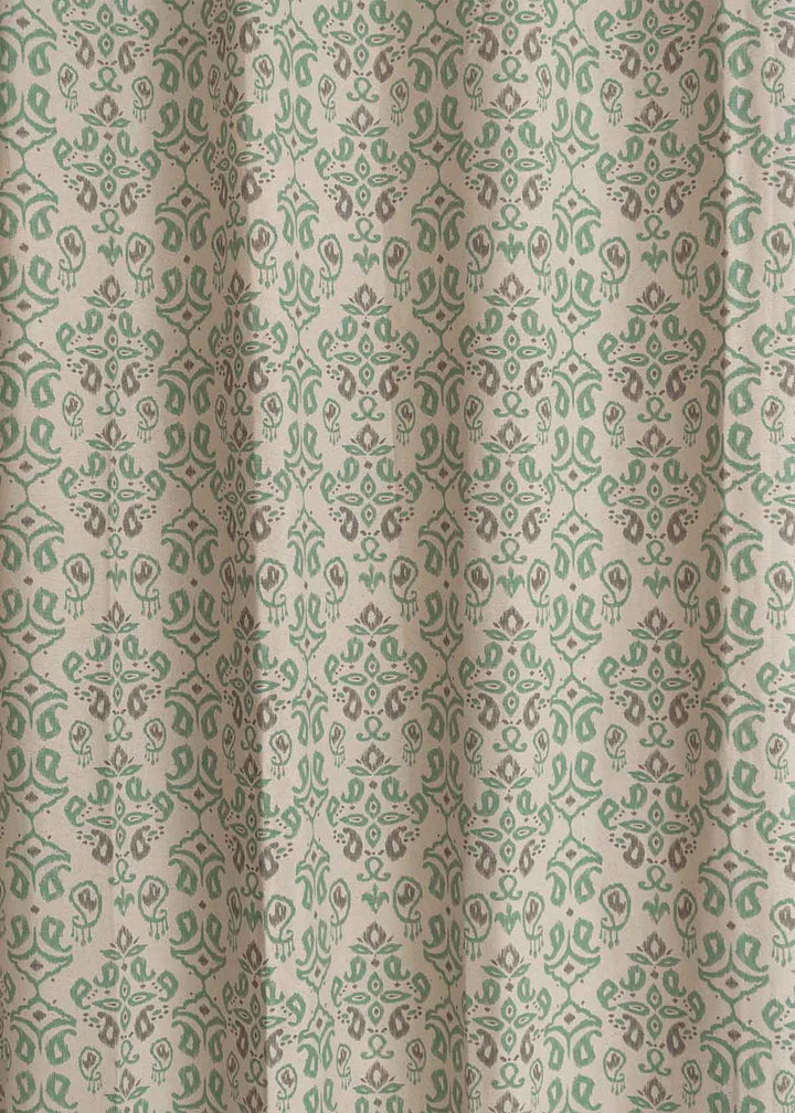 Mint And Chillies 100% cotton geometric curtain with Ikkat Print-Customizable for size, lining and headers