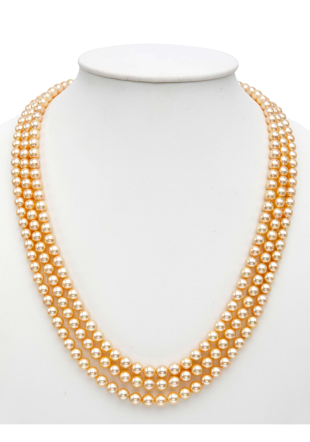 CP 1352 Three Strand Golden Saltwater Akoya Pearls Necklace Set