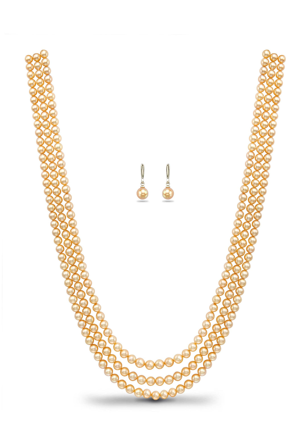 CP 1352 Three Strand Golden Saltwater Akoya Pearls Necklace Set