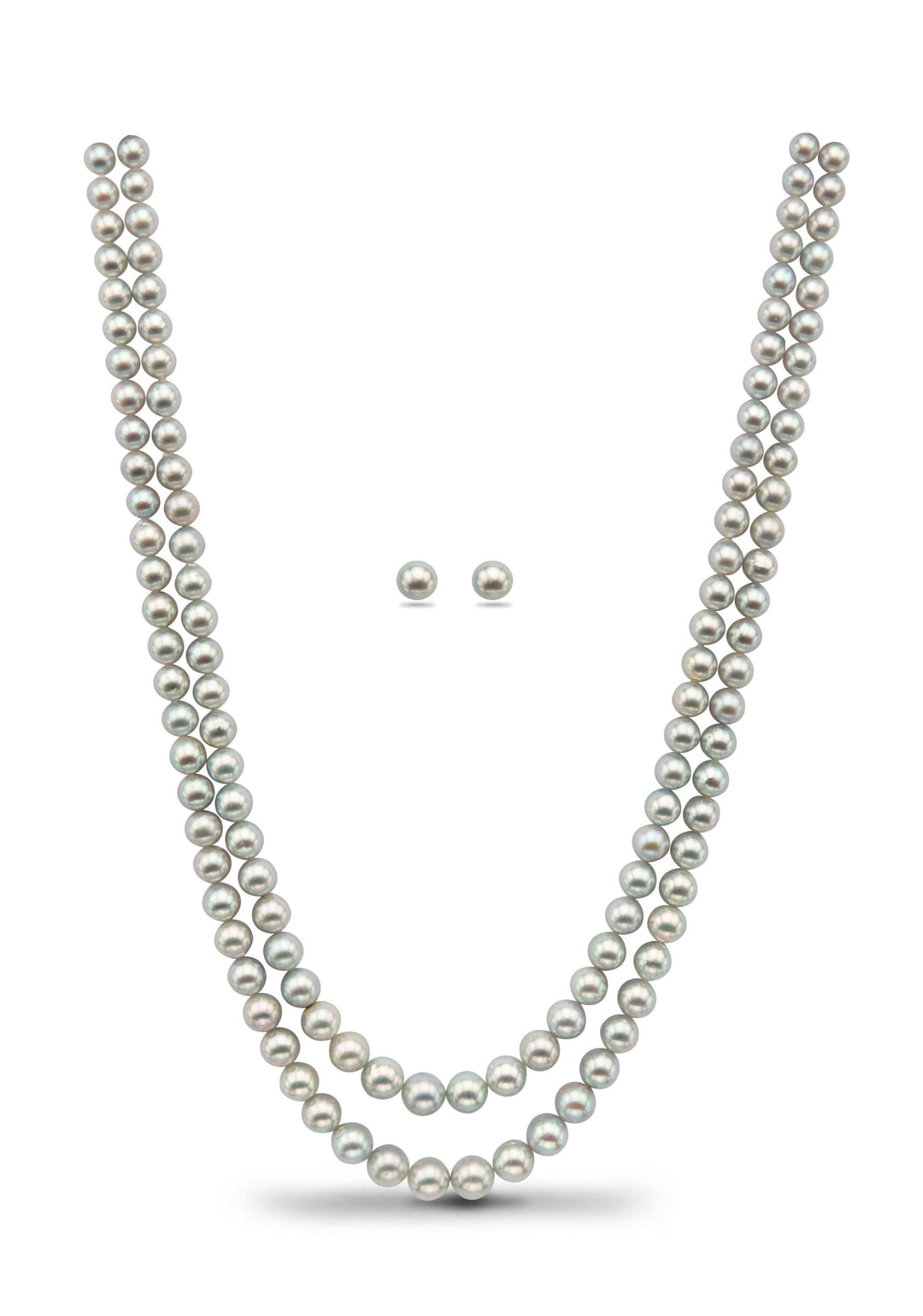 Light Gray Two Strand Necklace and Earrings Set