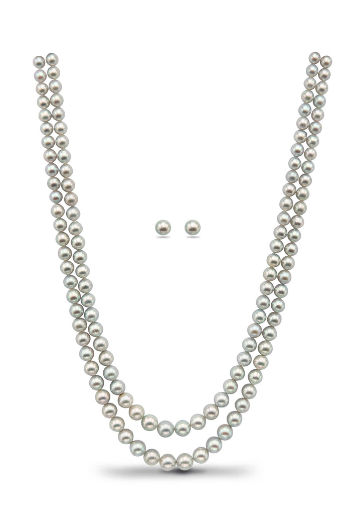 Light Gray Two Strand Necklace and Earrings Set