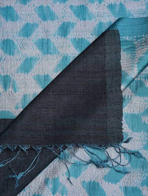 Dupatta : Teal Blue Shibori Tussar by Spun Silk Dupatta | SHOBITAM