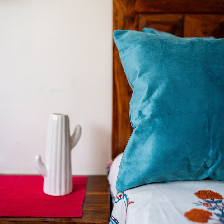 Neeraya Suede Cushion Covers Aqua, 16" x 16", Pack of 2 | SHOBITAM