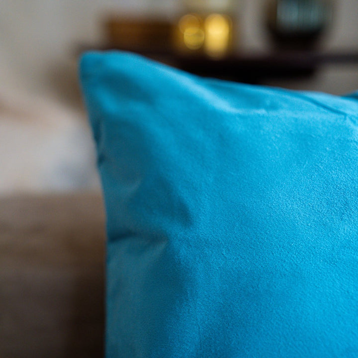 Neeraya Suede Cushion Covers Aqua, 16" x 16", Pack of 2 | SHOBITAM