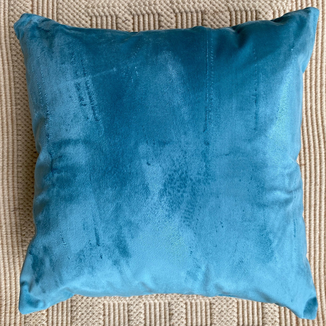 Neeraya Suede Cushion Covers Aqua, 16" x 16", Pack of 2 | SHOBITAM