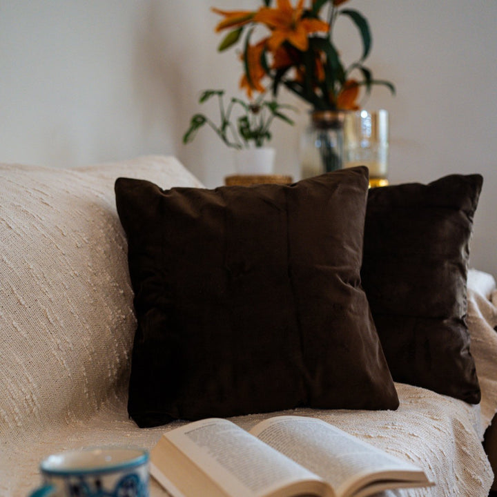 Cocoa Suede Cushion Covers Coffee, 16" x 16", Pack of 2 | SHOBITAM