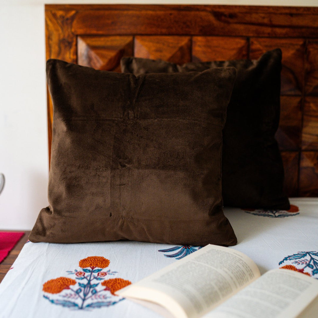 Cocoa Suede Cushion Covers Coffee, 16" x 16", Pack of 2 | SHOBITAM