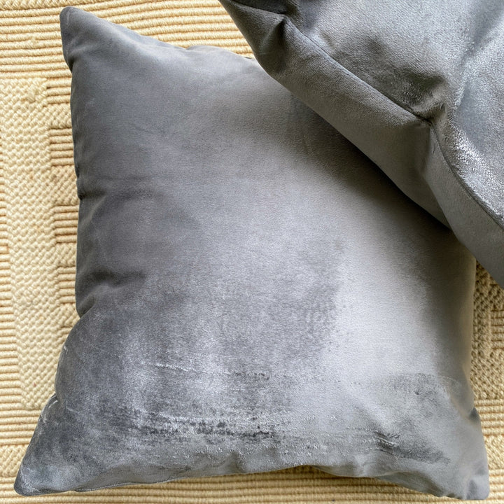 Titan Suede Cushion Covers Silver, 16" x 16", Pack of 2 SHOBITAM
