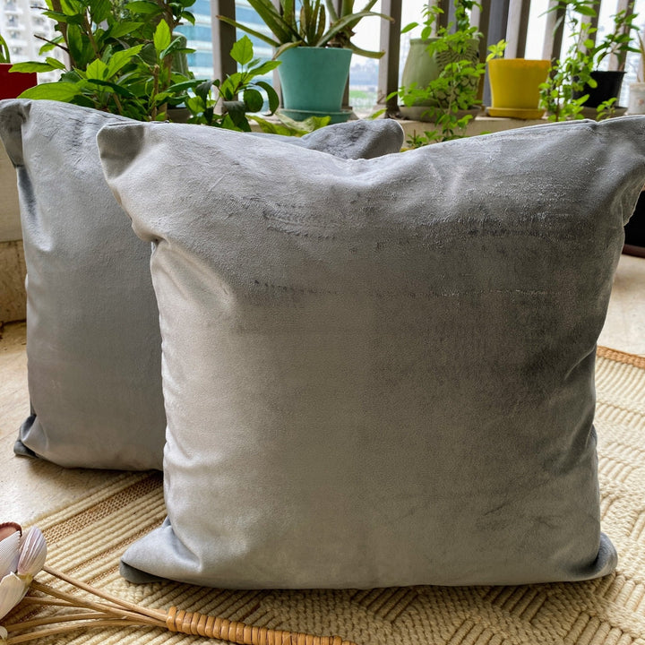 Titan Suede Cushion Covers Silver, 16" x 16", Pack of 2 SHOBITAM