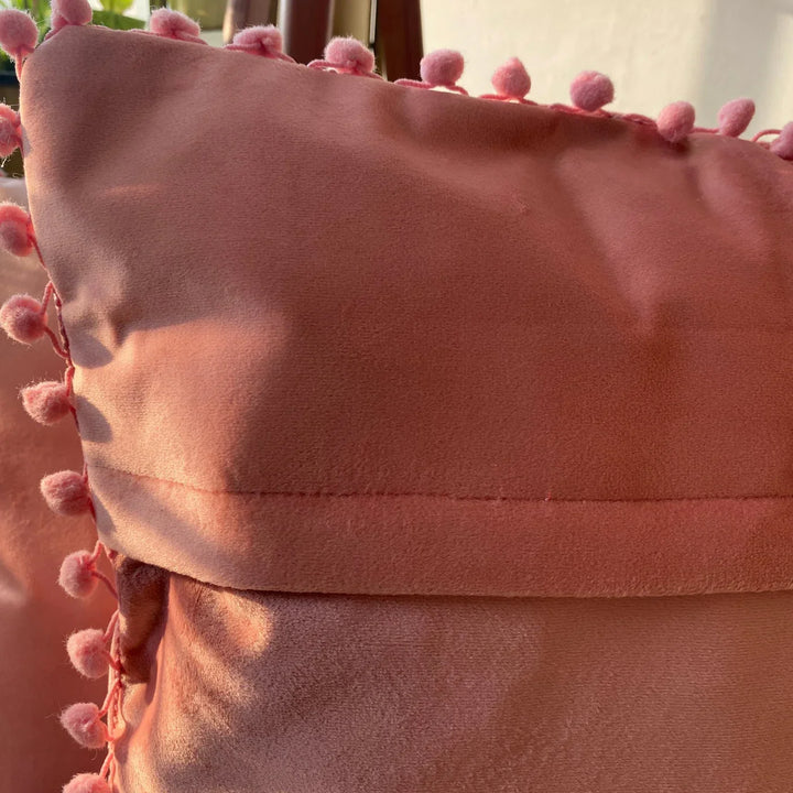 Suede Pompom Rosewood Cushion Covers, 16" x 16", Pack of 2