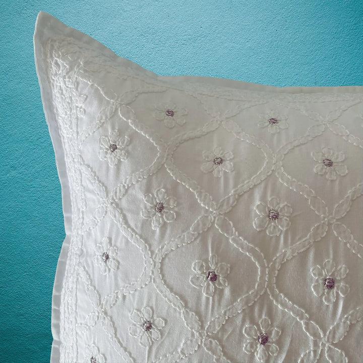 Suhana White Chikankari Cushion Cover, 18" x 18", Pack of 1