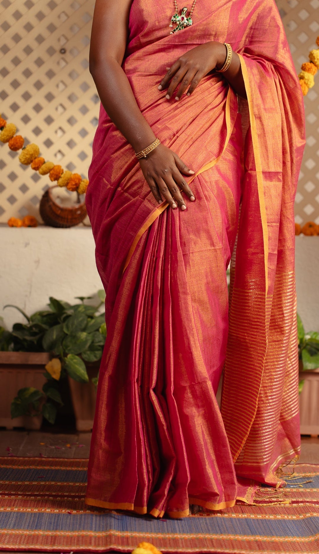 Sunrise Orange Tissue By Linen Saree Haseena | SHOBITAM