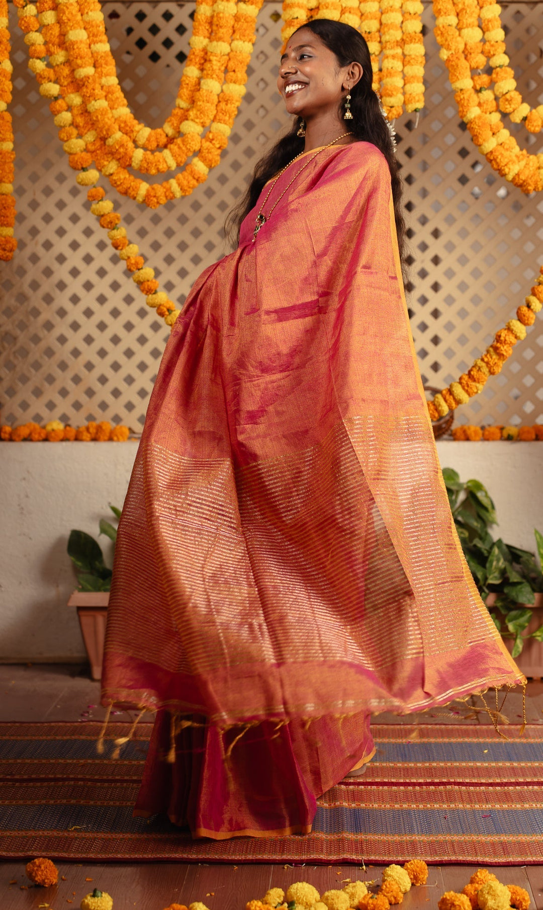 Sunrise Orange Tissue By Linen Saree Haseena | SHOBITAM