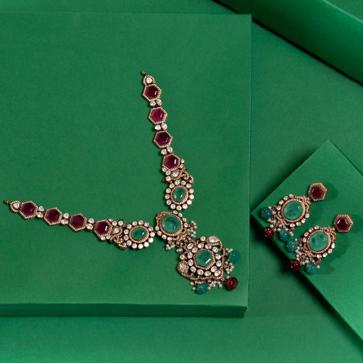 Pure 92.5 Silver, Gold Plated Rani Darbar Necklace Set