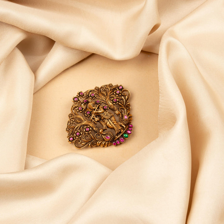 Pure 92.5 Silver, Gold Plated Krishna Morleela Pendant