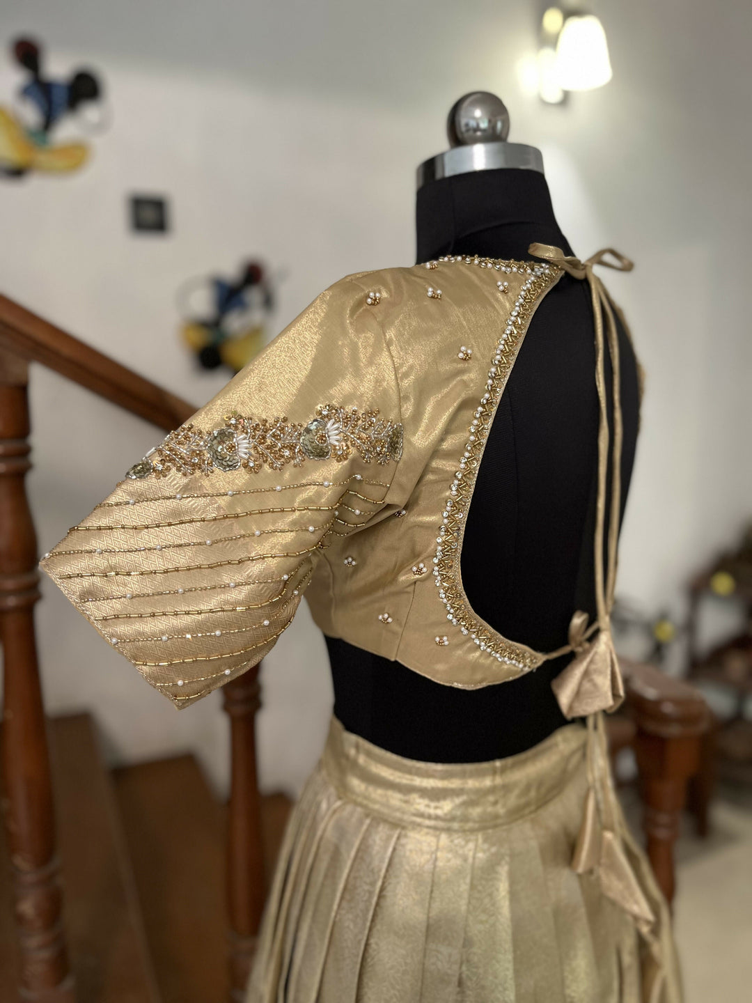 Gold Semi Kanchi half saree Davani /Lehenga Sets with Hand Embroidery Blouse